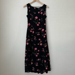 Vintage 90s Cimmaron Women's Black Maxi Dress Floral Tank Sleeveless Size 6